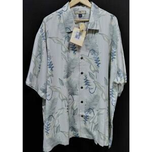 NWT Tommy Bahama Silk Floral Camp Shirt Blue Short Men Size XXL-See Measurements